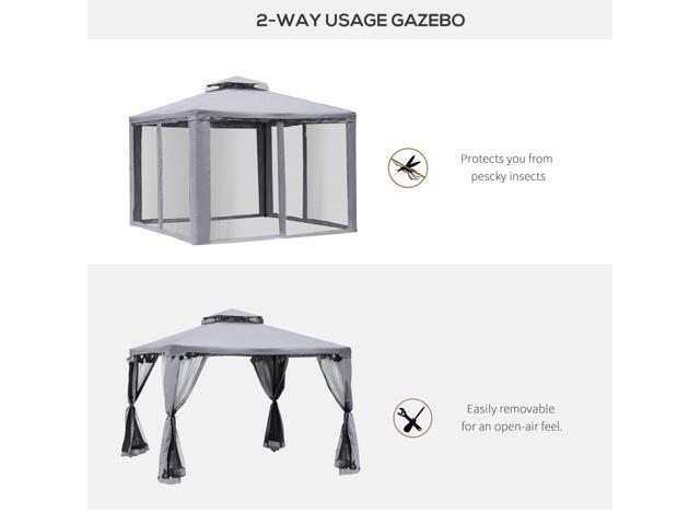 9.6' x 9.6' Patio Gazebo, Outdoor Canopy Shelter with 2-Tier Roof and Netting, Steel Frame for Garden, Lawn, Backyard, and Deck, Gray