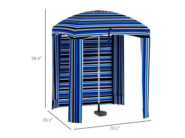5.9' x 5.9' Portable Beach Umbrella, Ruffled Outdoor Cabana with Walls, Vents, Sandbags, Carry Bag, Blue Stripe