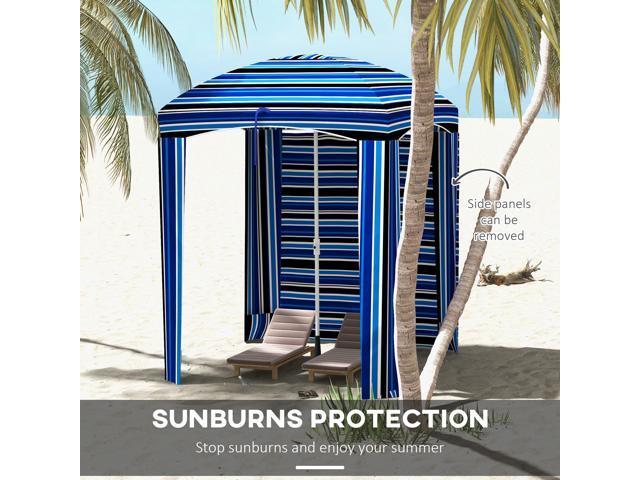 5.9' x 5.9' Portable Beach Umbrella, Ruffled Outdoor Cabana with Walls, Vents, Sandbags, Carry Bag, Blue Stripe