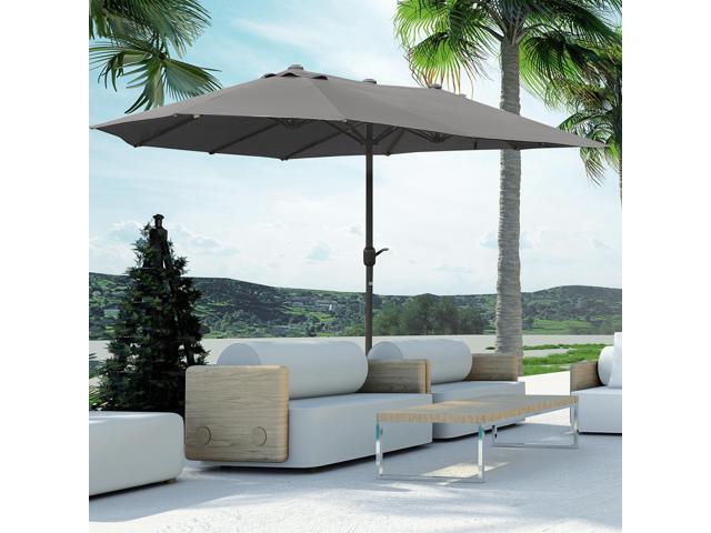 Patio Umbrella 15' Steel Rectangular Outdoor Double Sided Market with base, Sun Protection & Easy Crank for Deck Pool Patio, Dark Gray