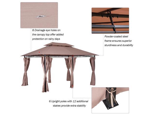 10' x 13' Patio Gazebo, Outdoor Gazebo Canopy Shelter with Curtains, Vented Roof, Steel Frame for Garden, Lawn, Backyard and Deck, Khaki