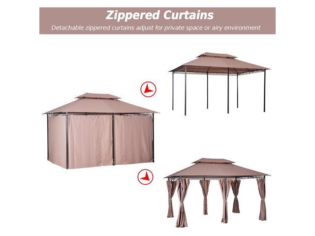 10' x 13' Patio Gazebo, Outdoor Gazebo Canopy Shelter with Curtains, Vented Roof, Steel Frame for Garden, Lawn, Backyard and Deck, Khaki
