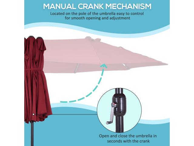 Extra Large 15ft Patio Umbrella, Double-Sided Outdoor Umbrella with Crank Handle and Air Vents for Backyard, Deck, Pool, Market, Wine Red