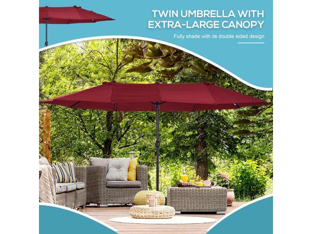 Extra Large 15ft Patio Umbrella, Double-Sided Outdoor Umbrella with Crank Handle and Air Vents for Backyard, Deck, Pool, Market, Wine Red