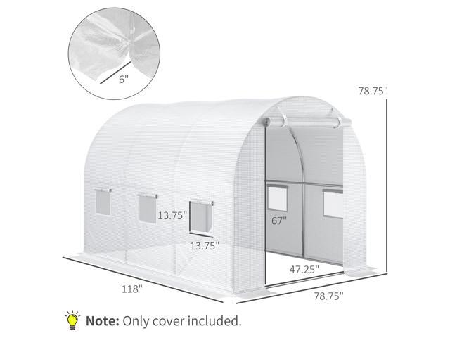 9.8' x 6.6' x 6.6' Plastic Greenhouse Cover Replacement, Heavy Duty Waterproof Tarp for Hoop House, Sheeting with 6 Windows, Door & Reinforcement...