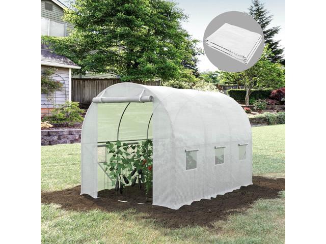 9.8' x 6.6' x 6.6' Plastic Greenhouse Cover Replacement, Heavy Duty Waterproof Tarp for Hoop House, Sheeting with 6 Windows, Door & Reinforcement...