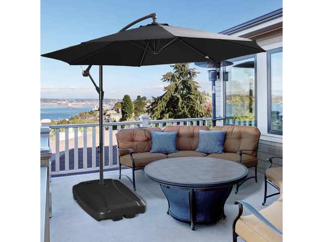 Cantilever Umbrella Base, 165 lbs. Capacity, Portable Offset Umbrella Stand on Wheels, Mobile, Heavy-Duty, Fillable with Water or Sand, Black