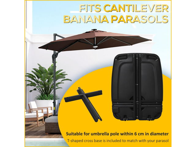 Cantilever Umbrella Base, 165 lbs. Capacity, Portable Offset Umbrella Stand on Wheels, Mobile, Heavy-Duty, Fillable with Water or Sand, Black