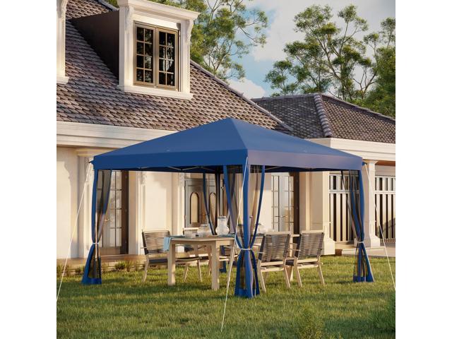 10' x 10' Pop Up Canopy Tent with Netting, Instant Gazebo, Ez up Screen House Room with Carry Bag, Height Adjustable, for Outdoor, Garden, Patio, Blue