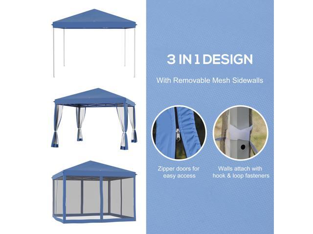 10' x 10' Pop Up Canopy Tent with Netting, Instant Gazebo, Ez up Screen House Room with Carry Bag, Height Adjustable, for Outdoor, Garden, Patio, Blue