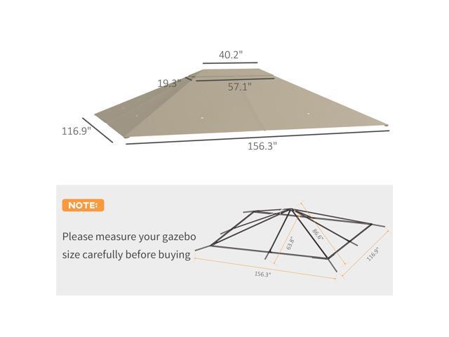 10' x 13' Gazebo Canopy Replacement, Outdoor Gazebo Cover Top Roof Replacement with Vents and Drain Holes, (TOP COVER ONLY), Khaki