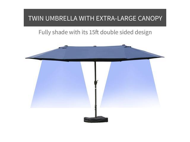 Patio Umbrella 15' Steel Rectangular Outdoor Double Sided Market with base, Sun Protection & Easy Crank for Deck Pool Patio, Dark Blue