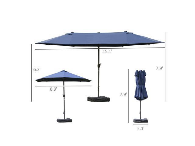 Patio Umbrella 15' Steel Rectangular Outdoor Double Sided Market with base, Sun Protection & Easy Crank for Deck Pool Patio, Dark Blue