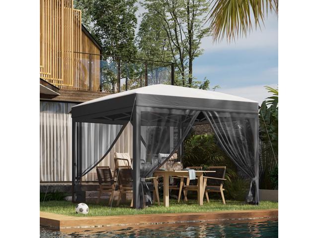 10' x 10' Pop Up Canopy Tent with Netting, Instant Sun Shelter, Tents for Parties, Height Adjustable, with Wheeled Carry Bag and 4 Sand Bags for...