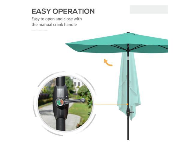 6.5' x 10' Rectangular Market Umbrella, Patio Outdoor Table Umbrella with Crank and Push Button Tilt, Teal