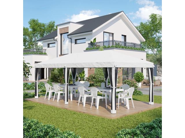 10' x 20' Pop Up Canopy Tent with Netting, Heavy Duty Instant Sun Shelter, Large Tents for Parties with Carry Bag for Outdoor, Garden, Patio, Cream...