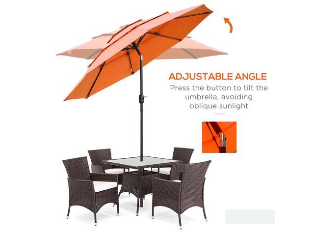 9FT 3 Tiers Patio Umbrella Outdoor Market Umbrella with Crank, Push Button Tilt for Deck, Backyard and Lawn, Orange