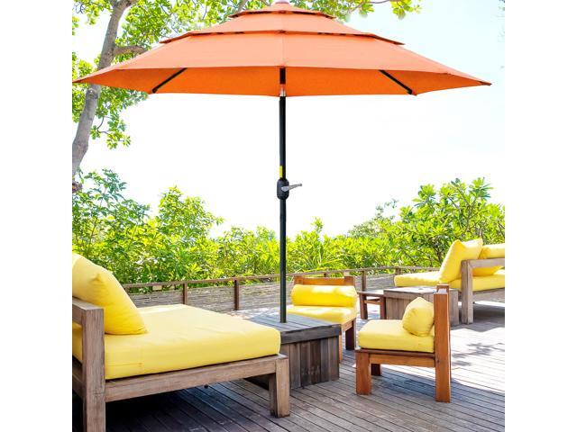 9FT 3 Tiers Patio Umbrella Outdoor Market Umbrella with Crank, Push Button Tilt for Deck, Backyard and Lawn, Orange