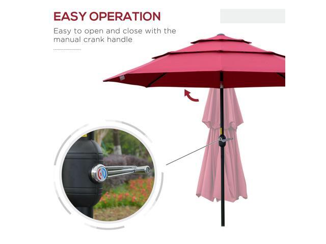 9FT 3 Tiers Patio Umbrella Outdoor Market Umbrella with Crank, Push Button Tilt for Deck, Backyard and Lawn, Wine Red