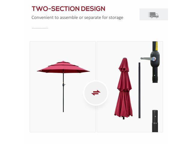 9FT 3 Tiers Patio Umbrella Outdoor Market Umbrella with Crank, Push Button Tilt for Deck, Backyard and Lawn, Wine Red