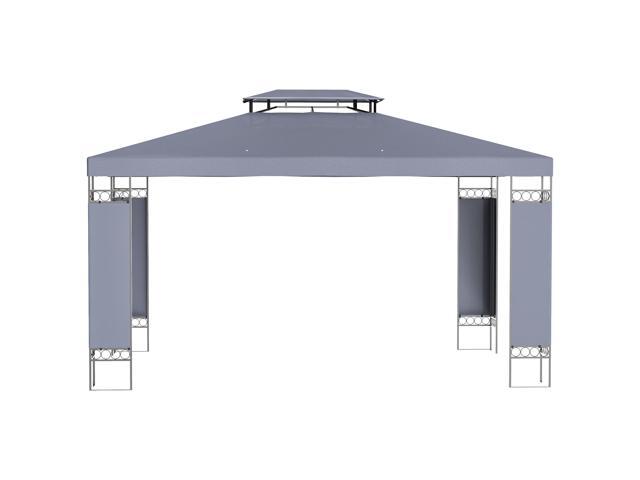 10' x 13' Patio Gazebo, Double Roof Outdoor Gazebo Canopy Shelter with Screen Decorate Corner Frame, for Garden, Lawn, Backyard and Deck, Gray