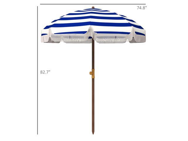 6.2' Portable Beach Umbrella, UV 40+ Ruffled Outdoor Umbrella with Vented Canopy, Carry Bag, Blue Stripe