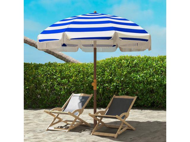 6.2' Portable Beach Umbrella, UV 40+ Ruffled Outdoor Umbrella with Vented Canopy, Carry Bag, Blue Stripe