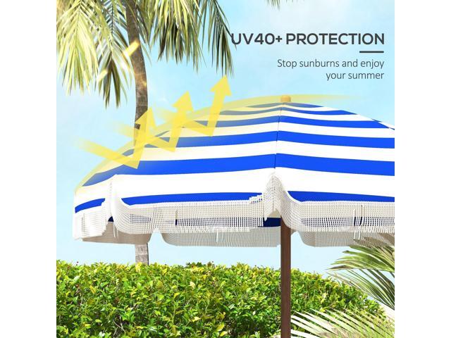 6.2' Portable Beach Umbrella, UV 40+ Ruffled Outdoor Umbrella with Vented Canopy, Carry Bag, Blue Stripe