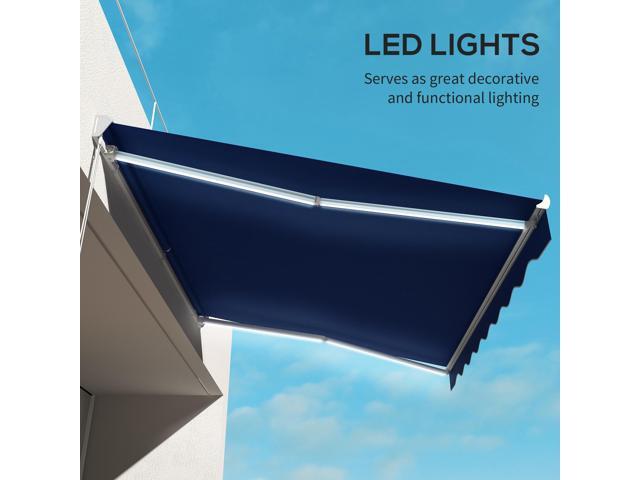 13' x 10' Electric Awning with LED Lights, Retractable Awning, UV40+ Sun Shade Shelter with Remote Controller and Crank Handle for Deck, Balcony,...