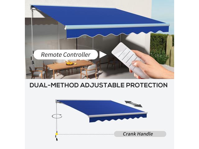 13' x 10' Electric Awning with LED Lights, Retractable Awning, UV40+ Sun Shade Shelter with Remote Controller and Crank Handle for Deck, Balcony,...