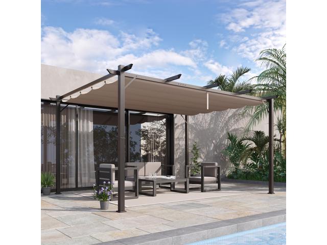 10' x 13' Outdoor Retractable Pergola Canopy, Aluminum Patio Pergola, Backyard Shade Shelter for Porch Party, Garden, Grill Gazebo, Brown