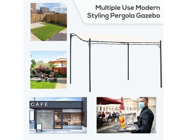 10' x 13' Steel Outdoor Pergola Gazebo, Patio Canopy with Weather-Resistant Fabric and Drainage Holes for Backyard, Deck, Garden, Cream White