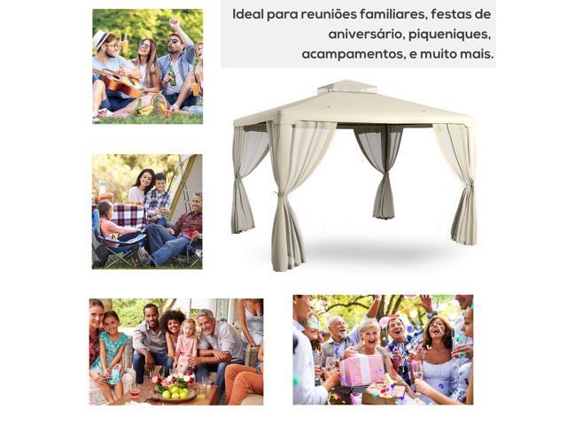 9.6' x 11.6' Patio Gazebo, Outdoor Canopy Shelter with 2-Tier Roof and Netting, Steel Frame for Garden, Lawn, Backyard, and Deck, Cream White