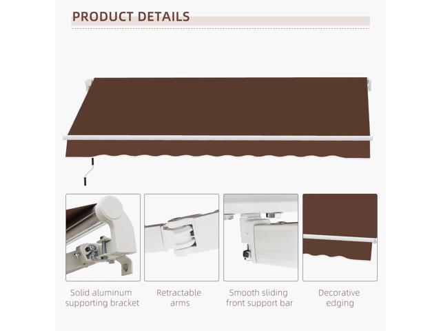 13' x 8' Retractable Awning, Patio Awnings, Sunshade Shelter w/ Manual Crank Handle, UV & Water-Resistant Fabric and Aluminum Frame for Deck,...