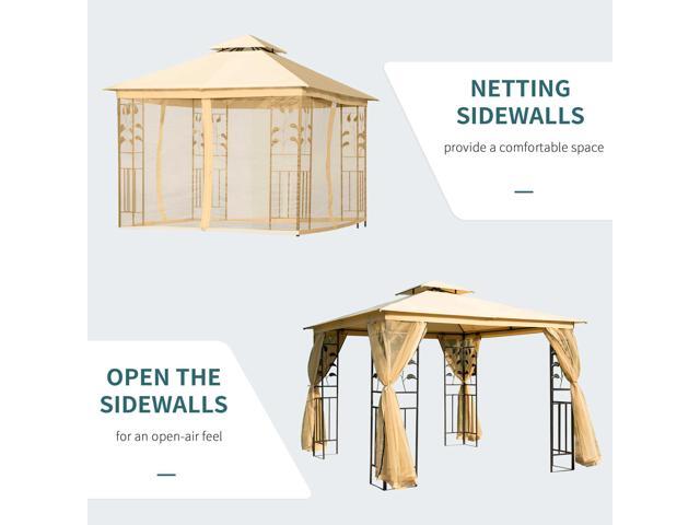 10' x 10' Metal Patio Gazebo, Double Roof Outdoor Gazebo Canopy Shelter with Tree Motifs Corner Frame and Netting, for Garden, Lawn, Backyard, and...