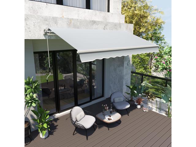 12' x 8' Retractable Awning Patio Awnings Sun Shade Shelter with Manual Crank Handle, 280g/m² UV & Water-Resistant Fabric and Aluminum Frame for...