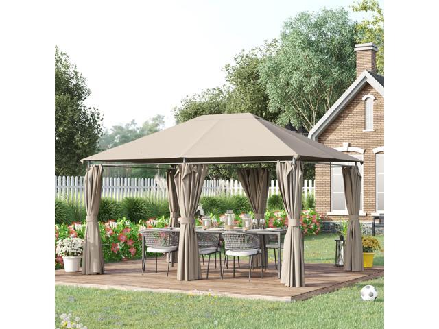 10' x 13' Outdoor Patio Gazebo Canopy Shelter with 6 Removable Sidewalls, & Steel Frame for Garden, Lawn, Backyard and Deck, Khaki