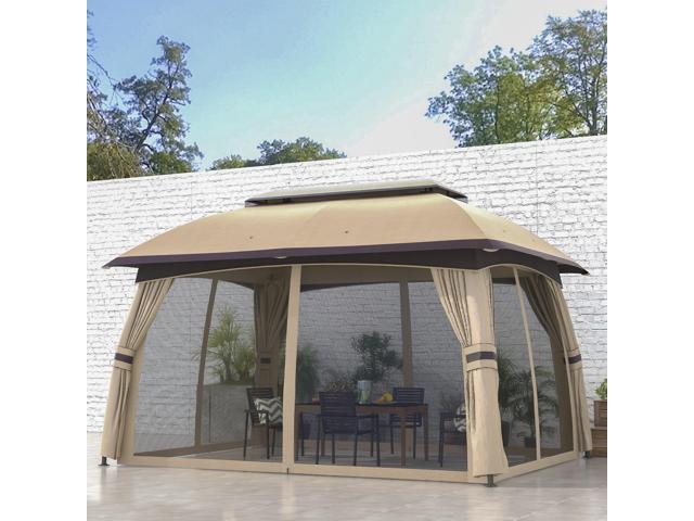 10' x 13' Patio Gazebo, Outdoor Gazebo Canopy Shelter with Netting, Vented Roof, Steel Frame for Garden, Lawn, Backyard, and Deck, Beige