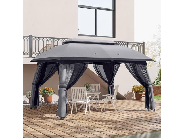 10' x 13' Patio Gazebo, Outdoor Gazebo Canopy Shelter with Netting, Vented Roof, Steel Frame for Garden, Lawn, Backyard, and Deck, Dark Gray