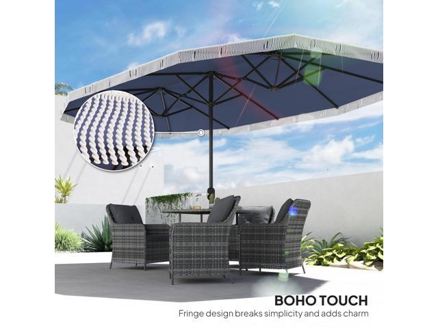 15ft Extra Large Patio Umbrella, UPF30+ Double-sided Rectangle Umbrella with Easy Crank Handle, 2 Vents for Garden Pool Lawn, Dark Blue