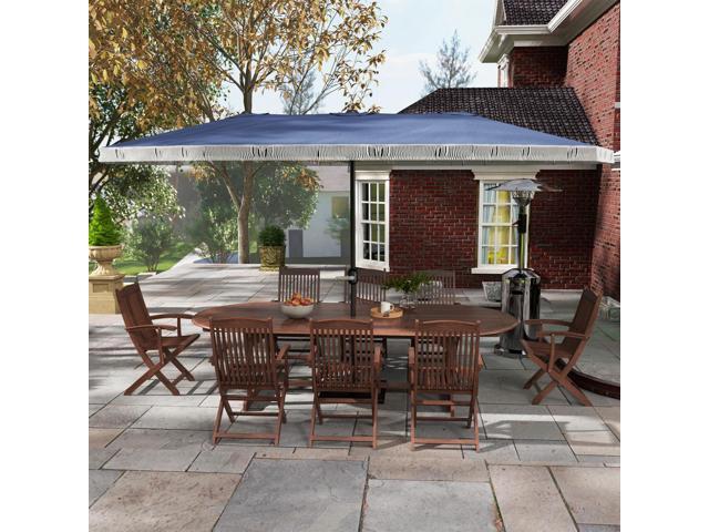 15ft Extra Large Patio Umbrella, UPF30+ Double-sided Rectangle Umbrella with Easy Crank Handle, 2 Vents for Garden Pool Lawn, Dark Blue