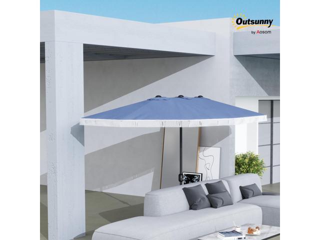 15ft Extra Large Patio Umbrella, UPF30+ Double-sided Rectangle Umbrella with Easy Crank Handle, 2 Vents for Garden Pool Lawn, Dark Blue