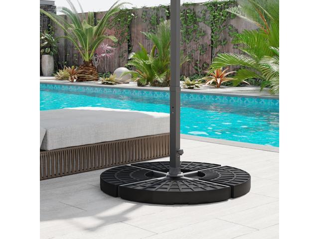 4 Pieces Round Patio Umbrella Base, Cantilever Offset Outdoor Umbrella Weights, 52 Liters Capacity Water or 112 lbs Capacity Sand Plates Set, Black
