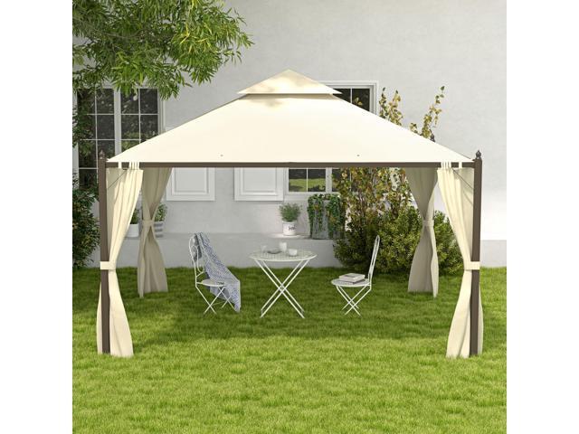 10' x 12' Steel Outdoor Patio Gazebo with Polyester Privacy Curtains, Two-Tier Roof for Air, Large Design