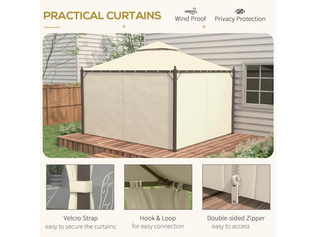 10' x 12' Steel Outdoor Patio Gazebo with Polyester Privacy Curtains, Two-Tier Roof for Air, Large Design