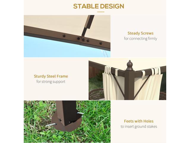 10' x 12' Steel Outdoor Patio Gazebo with Polyester Privacy Curtains, Two-Tier Roof for Air, Large Design