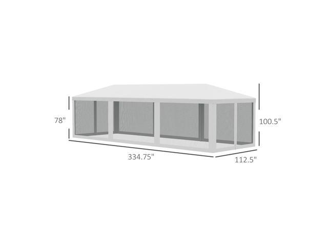 10' x 28' Party Tent Canopy, Outdoor Event Shelter Gazebo with 8 Removable Mesh Sidewalls, Zipper Doors, Steel Frame, White