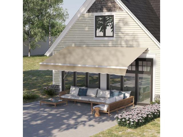 12' x 8' Retractable Awning Patio Awnings Sun Shade Shelter with Manual Crank Handle, 280g/m² UV & Water-Resistant Fabric and Aluminum Frame for...
