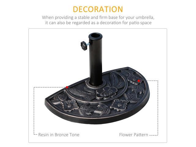 20lbs Half Round Patio Umbrella Base Outdoor Decorative Resin Parasol Stand Holder for 1.5', 1.9' Pole, for Lawn, Deck, Backyard, Garden, Bronze