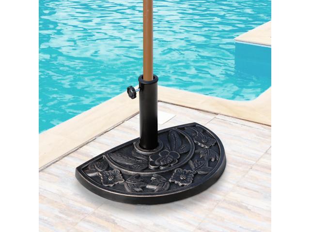 20lbs Half Round Patio Umbrella Base Outdoor Decorative Resin Parasol Stand Holder for 1.5', 1.9' Pole, for Lawn, Deck, Backyard, Garden, Bronze